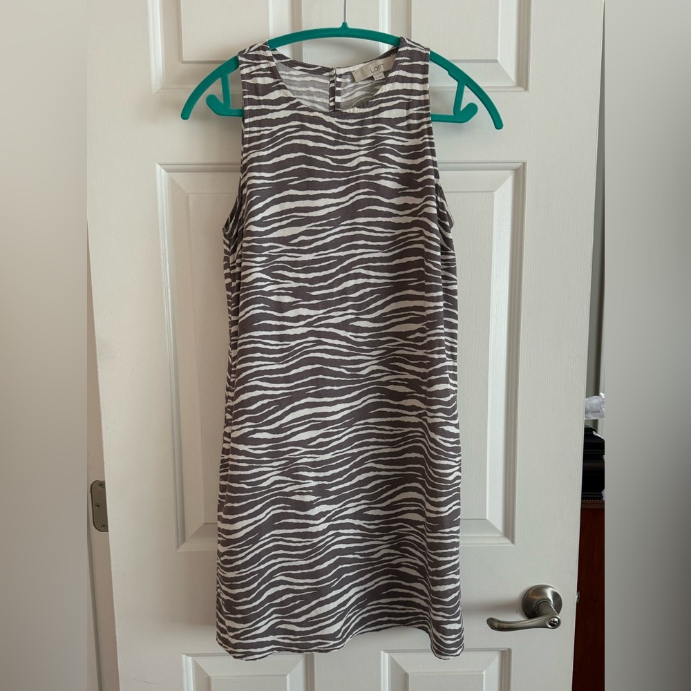 LOFT Zebra Patterned Dress in Gray and White